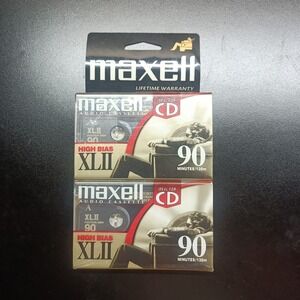 (Pack of 2) - Maxell XLII 90 Minutes High Bias Blank Audio Cassette Tapes New‎